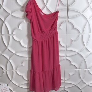 NEW Chelsea 28 ruffle pink polka dot frill dress sz M.   (89)